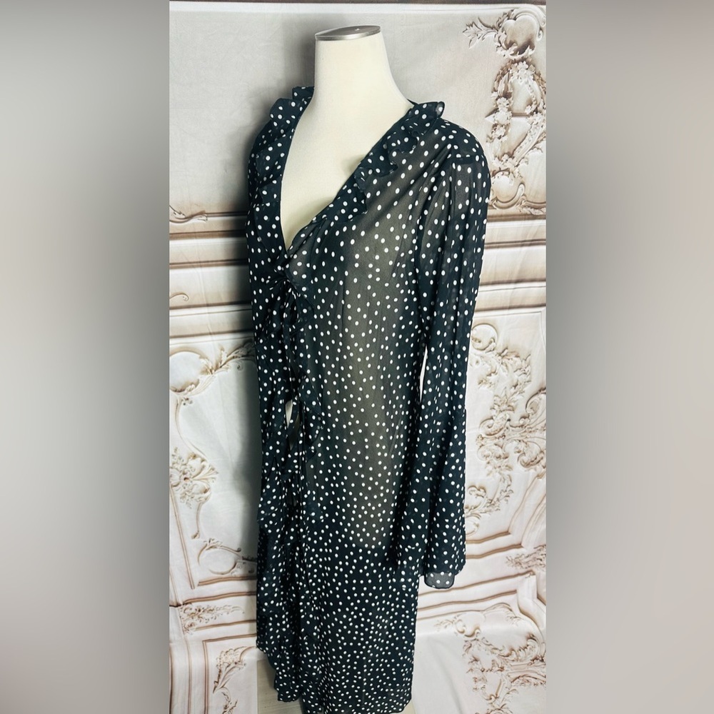 Black & White Polka Dot Tie-Front Cardigan - Picture 5 of 13
